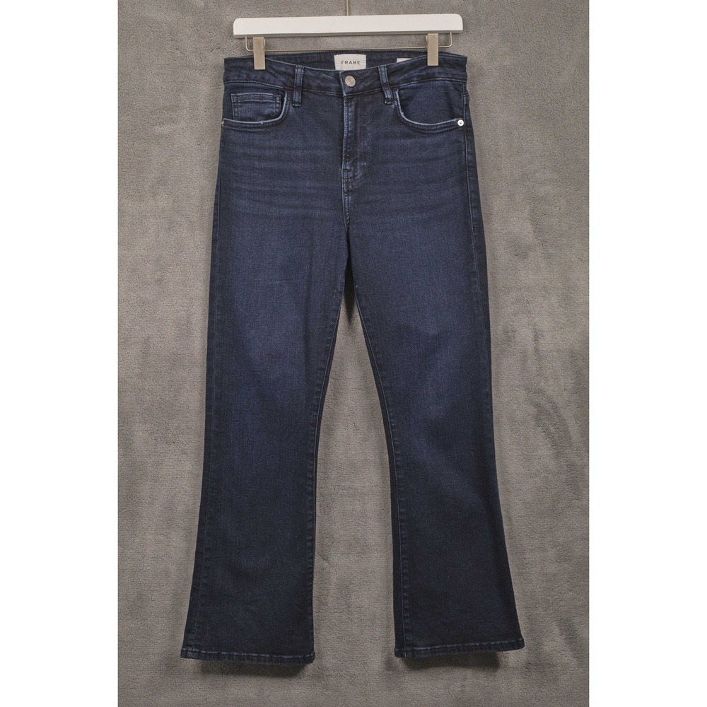 FRAME Le Crop Mini Boot High Rise Flare Jeans Onyx Indigo Dark Wash Sz 28